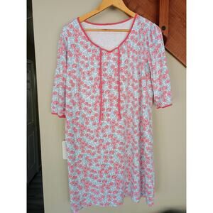 L.L.Bean 100% Supima Cotton Nightgown cottage Core spring Floral Rose VNeck